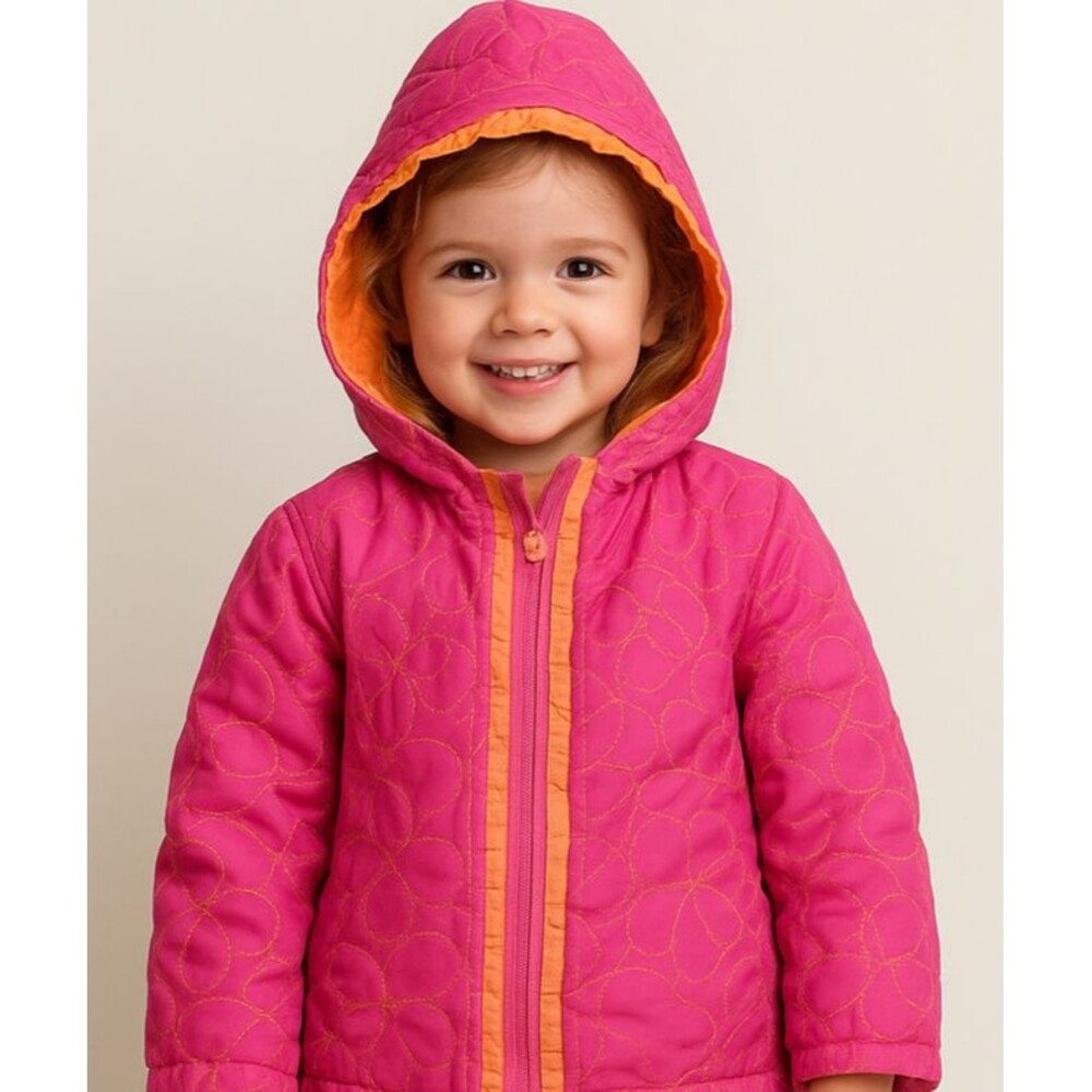 💖 Okie Dokie Girls' Pink Hooded Fall/Spring Jacket Coat - Size 3, Fleece Lined